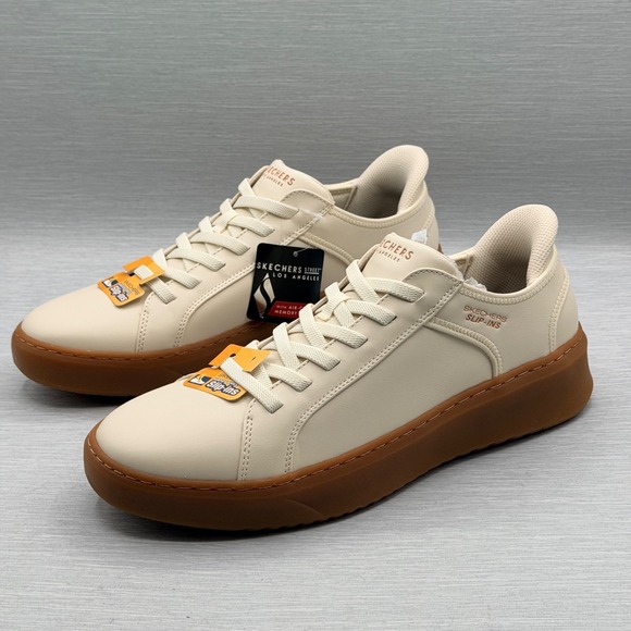 Skechers Other - Skechers Men's 9.5 Shoes Cream Slip Ins Sneakers Gum Court Street LA 183177
